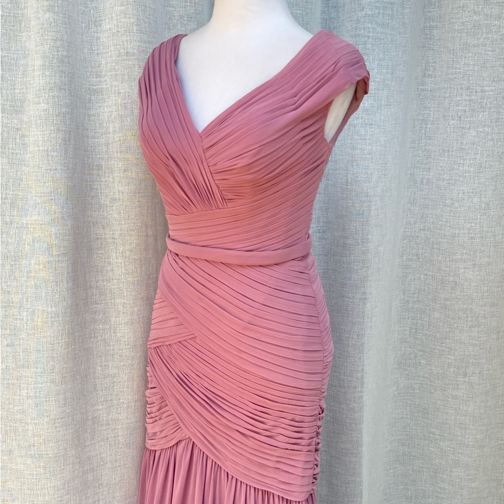 La femme dusty rose pink elegant ruched body maxi dress gown - Picture 6 of 10